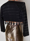 Spencer vintage Louis Féraud in tessuto jacquard nero operato a losanghe e nappine