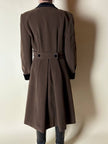 Alex & Tris green-brown wool double-breasted coat with martingale and black velvet trim