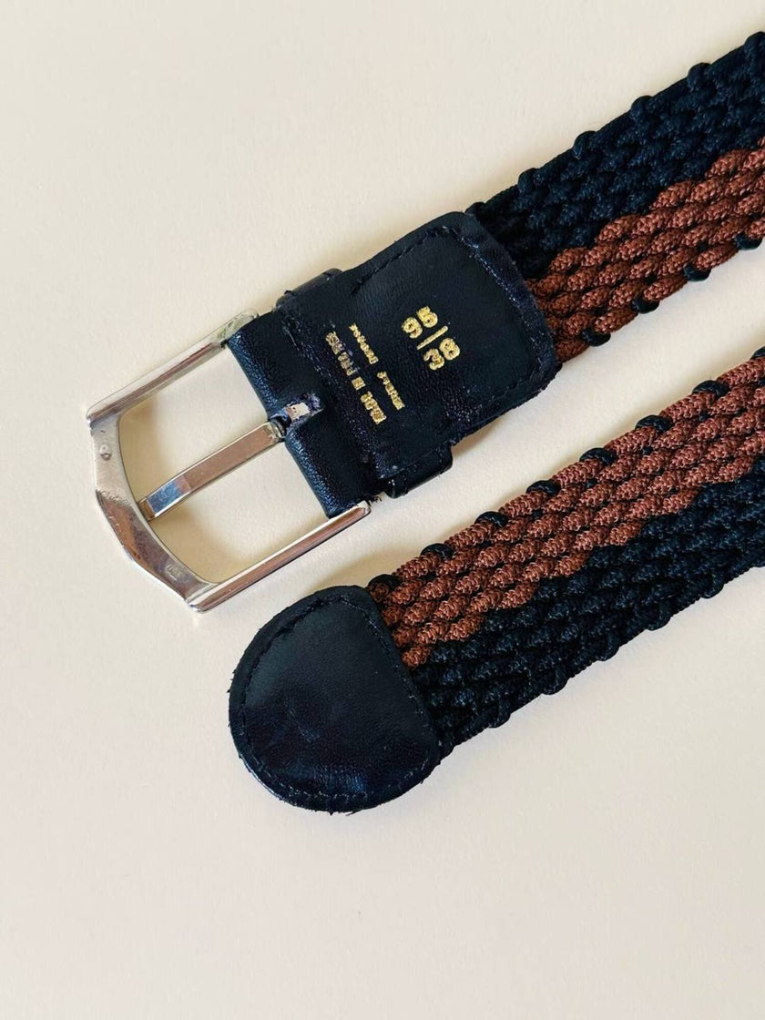 Cintura intrecciata Yves Saint Laurent in elastico bicolore ruggine e nero