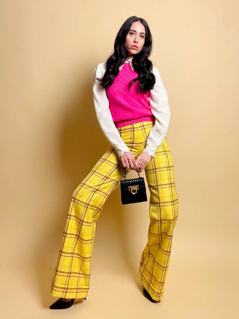 Pantalone a zampa fantasia tartan giallo scuolabus