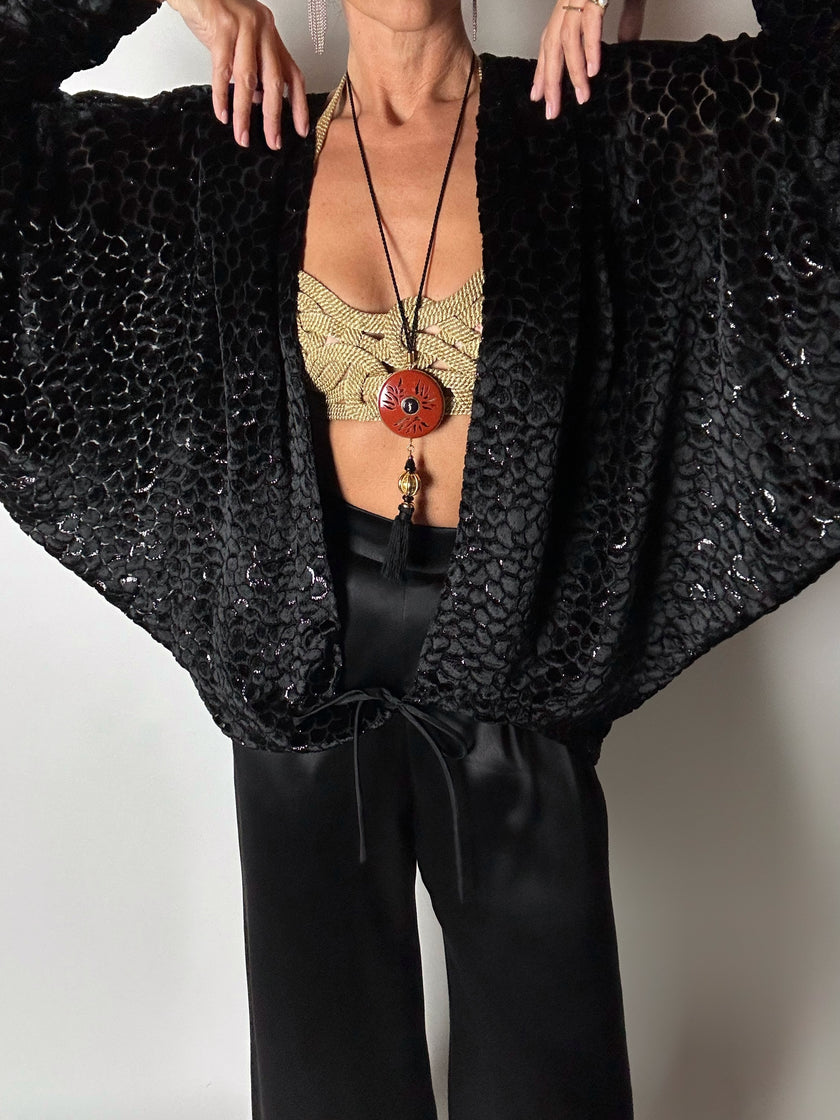 Giacca vintage Valeria Ferri in velluto di seta dévoré nero e lurex