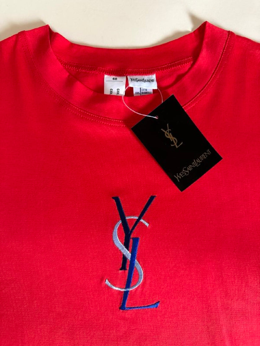 T-shirt Yves Saint Laurent  in cotone rosso con maxi logo YSL
