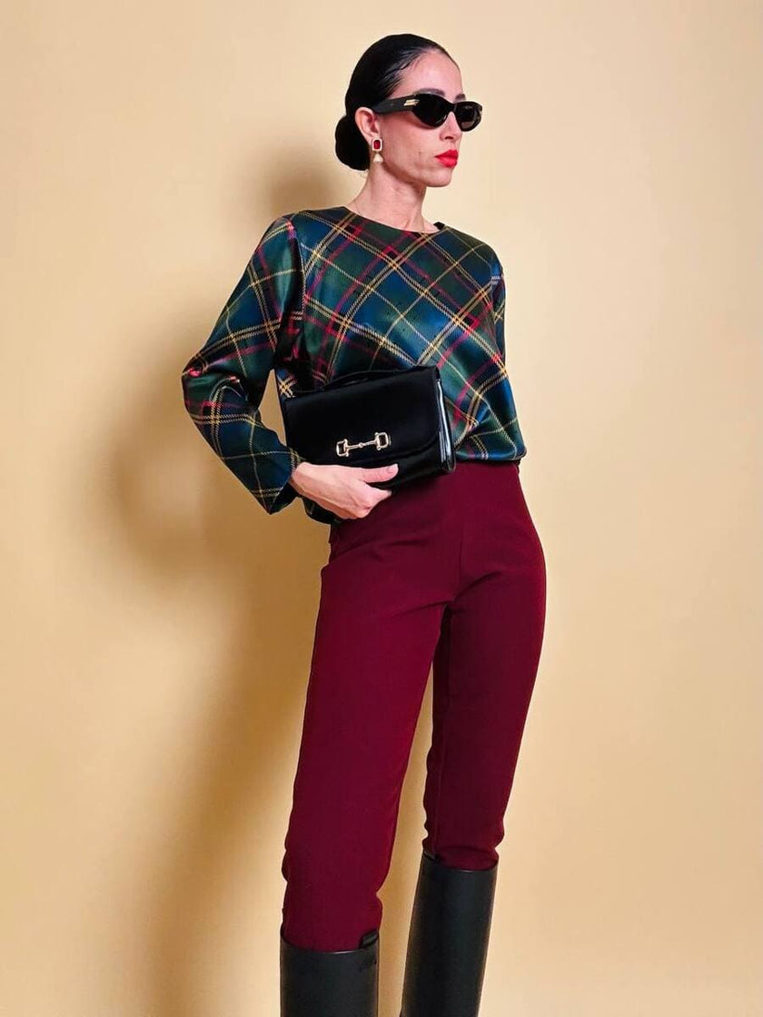 Blusa in raso di seta tartan 