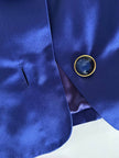 Vintage-Jacke von Yves Saint Laurent aus kobaltblauem Satin mit mehrfarbigen Schmuckknöpfen