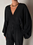 Jumpsuit vintage Emilio Pucci nera con maniche a pipistrello e nappa couture