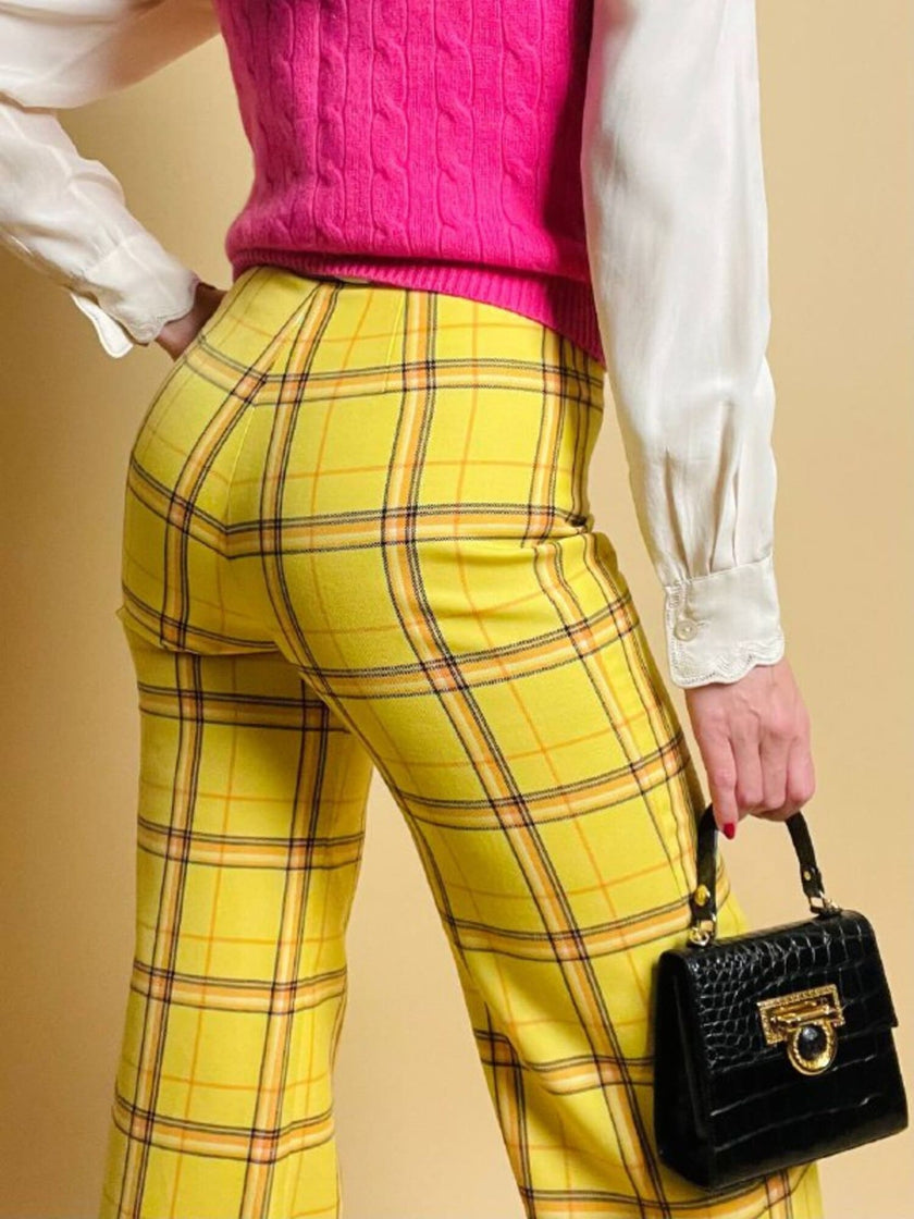 Pantalone a zampa fantasia tartan giallo scuolabus