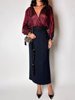 Camicia vintage in tessuto dévoré a righe bordeaux e nero