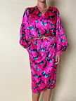 Vintage Yves Saint Laurent Wickelkleid aus Seidensatin mit Blumenmuster