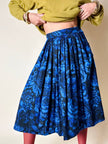 Gonna a ruota Yves Saint Laurent Variation in lana blu elettrico con fantasia floreale nera