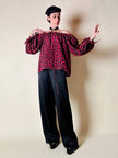 Blusa in seta nera con bocche e cuori rossi “Yves Saint Laurent”