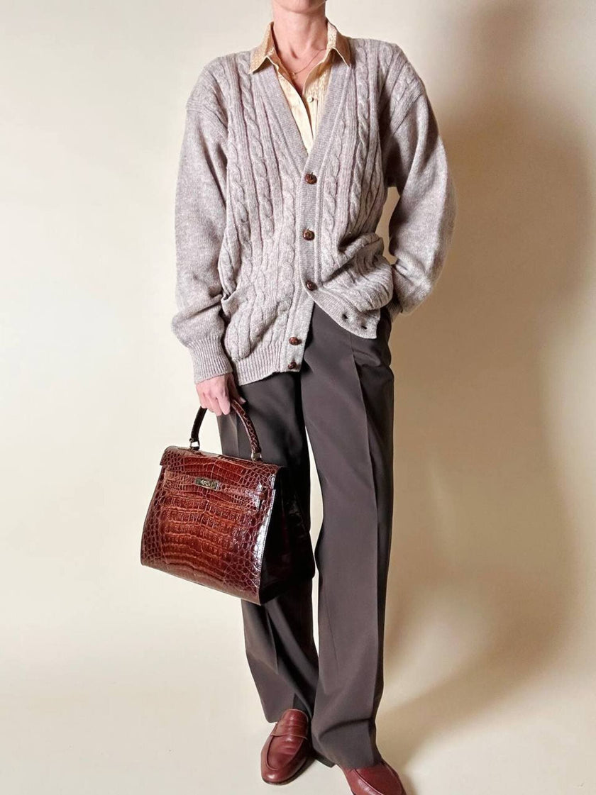 Cardigan Yves Saint Laurent vintage in lana beige con bottoni berlebeck
