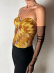 Bustier vintage La Perla in raso micro plissé ocra con scollo a cuore