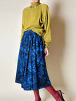 Gonna a ruota Yves Saint Laurent Variation in lana blu elettrico con fantasia floreale nera