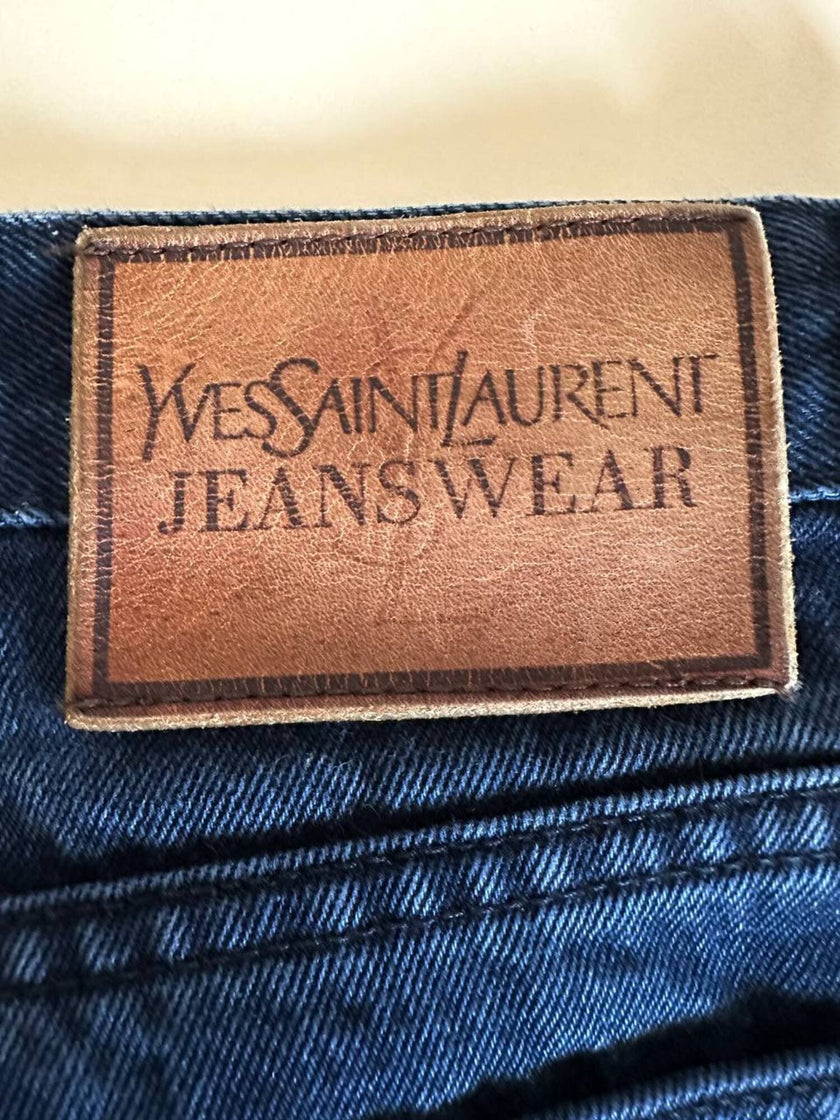 Jeans Yves Saint Laurent Vintage Boy-Friend in Denim Blu Scuro Slavato