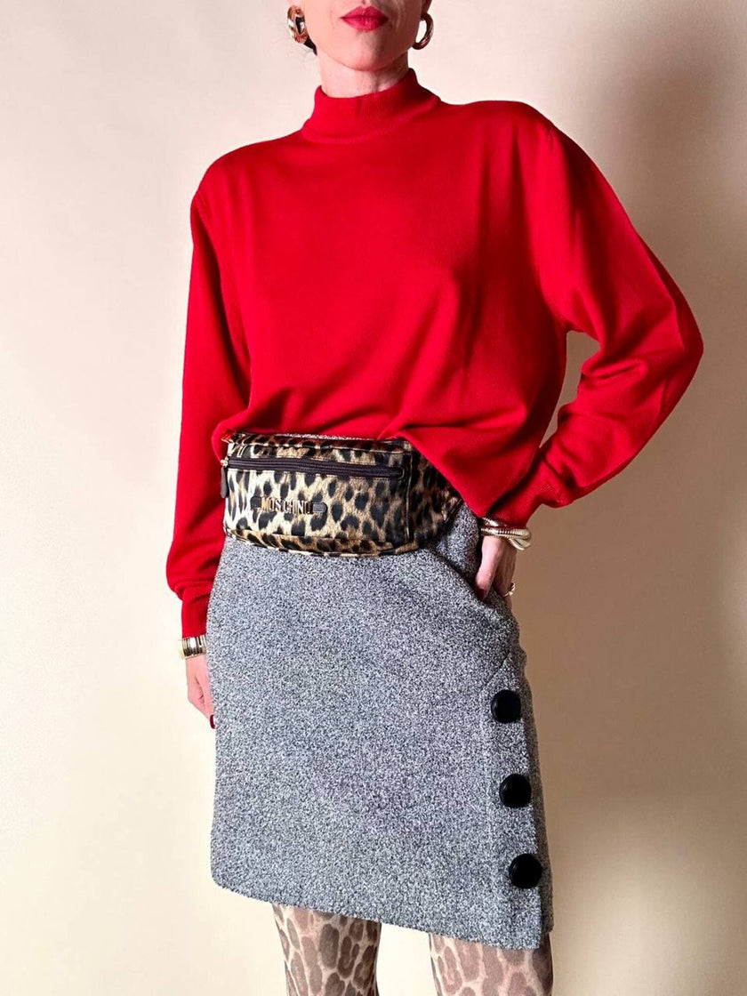 Lupetto in lana rossa con logo ricamato “Yves Saint Laurent”