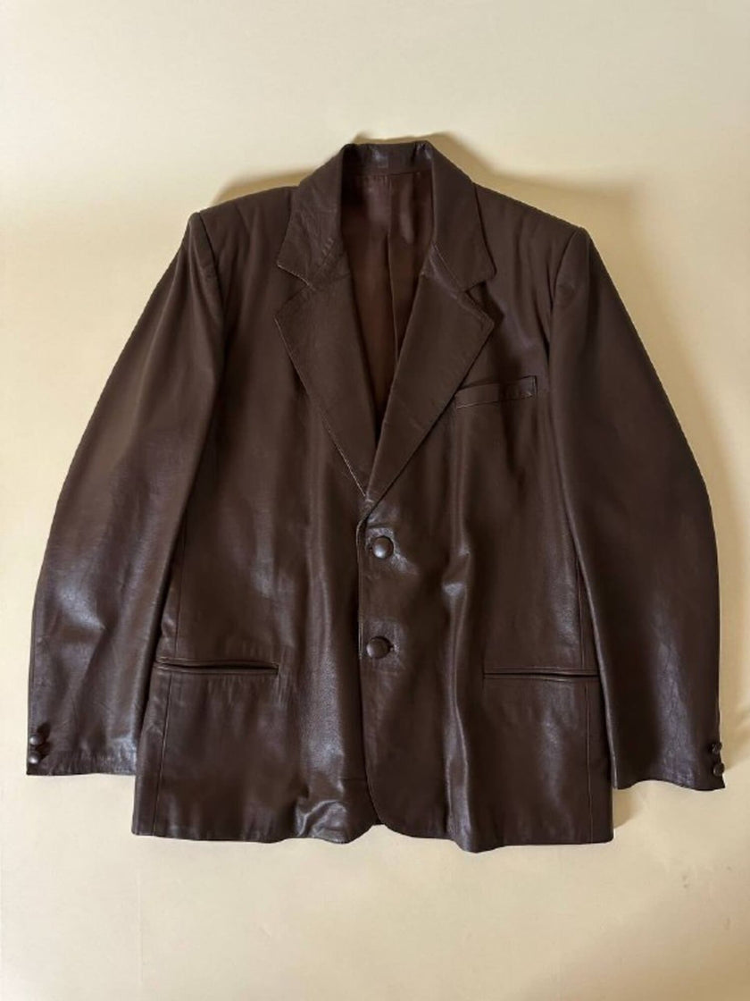 Blazer oversize in pelle color cioccolato