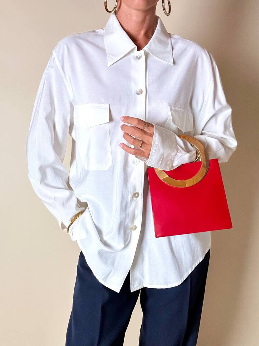 Camicia bianca Andrea Mare vintage in cotone con maxi tasche e bottoni in madreperla