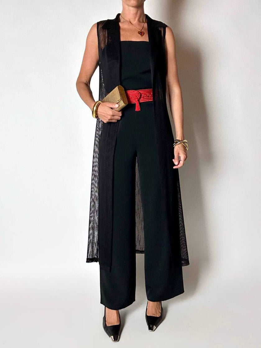 Jumpsuit vintage Pianoforte di Max Mara in crepe chine nero