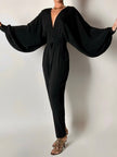 Jumpsuit vintage Emilio Pucci nera con maniche a pipistrello e nappa couture
