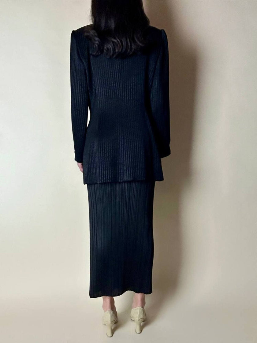 Blazer vintage State of Claude Montana in tessuto jacquard nero bacchettato