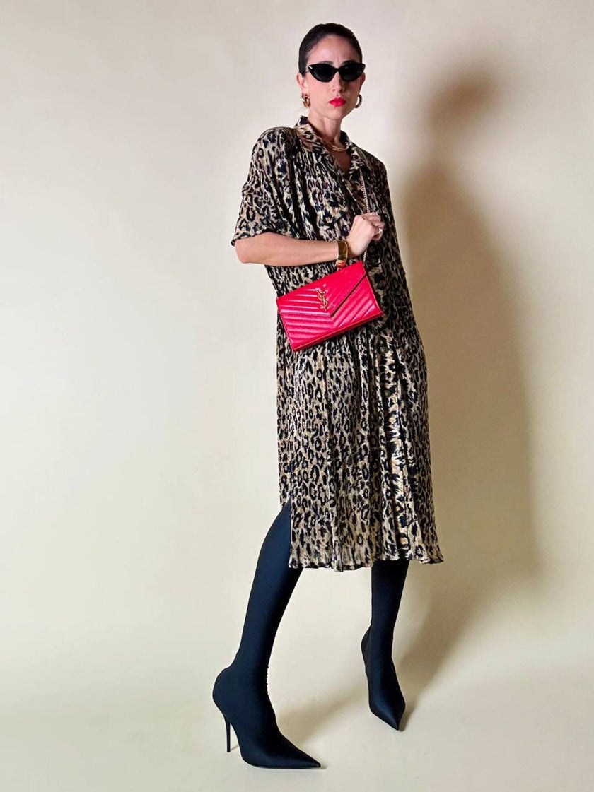 Chemisier vintage leopardato in tessuto micro plissé Henriette