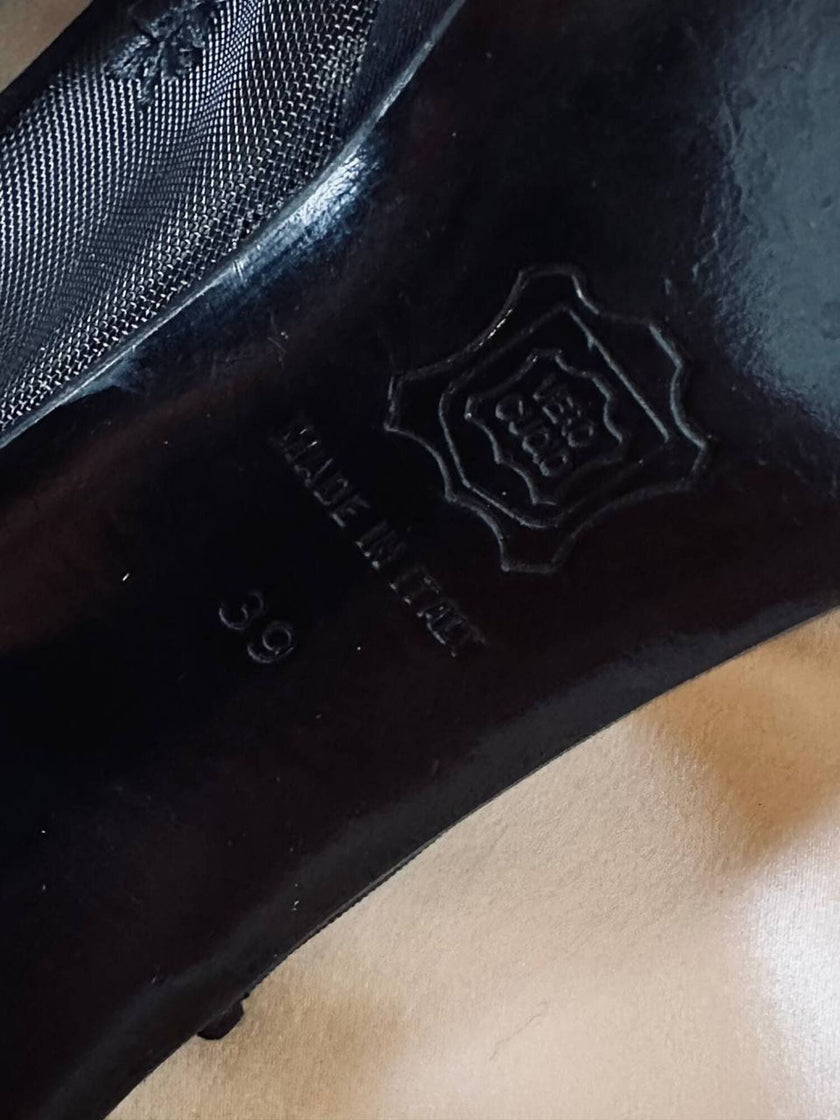 Slingback con plateau in raso di seta e rete ricamata “Gianni Versace”