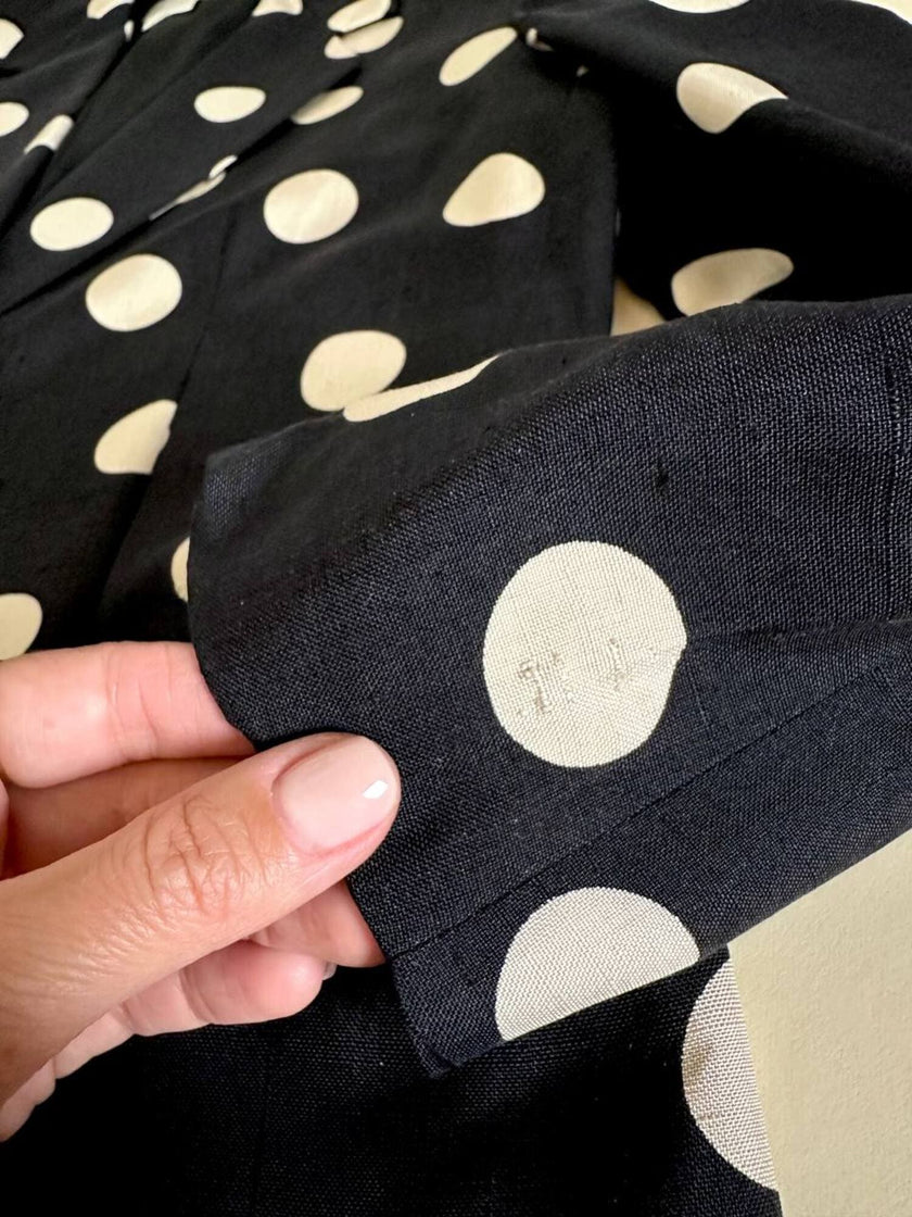 Blazer in seta nera a grandi pois color panna “Genny”