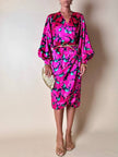 Vintage Yves Saint Laurent Wickelkleid aus Seidensatin mit Blumenmuster