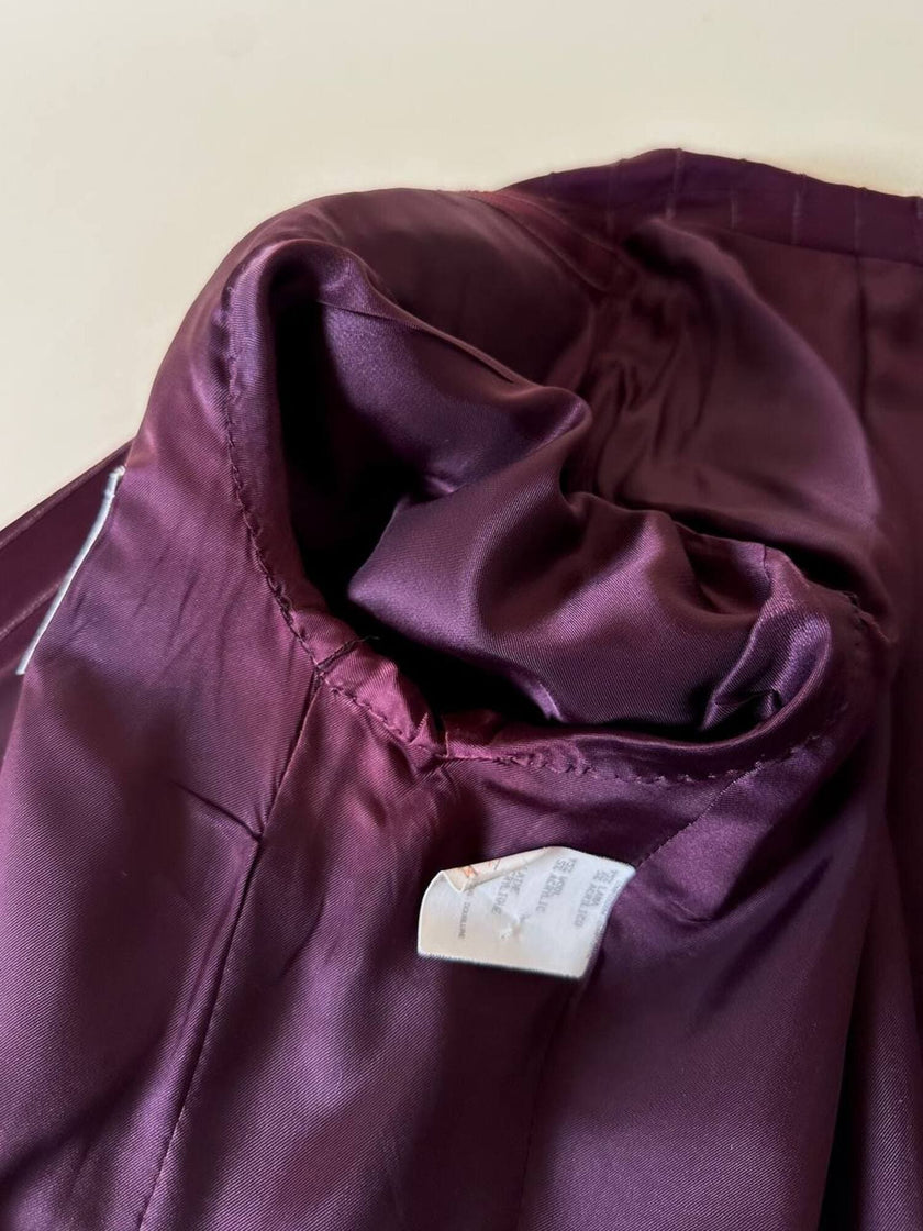 Blazer doppiopetto in rasato di lana gessato color burgundy “Gianni Versace”
