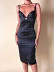 Tubino in raso elasticizzato nero a pois bianchi Dolce & Gabbana