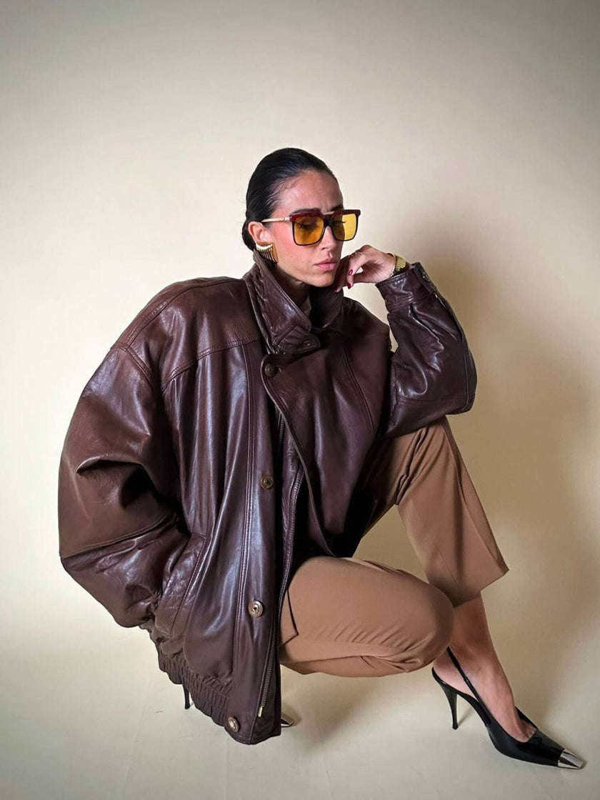 Bomber aviator in pelle color cioccolato “Laps”