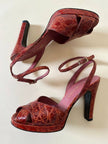 Sandali Sergio Rossi in pelle stampa coccodrillo color ruggine