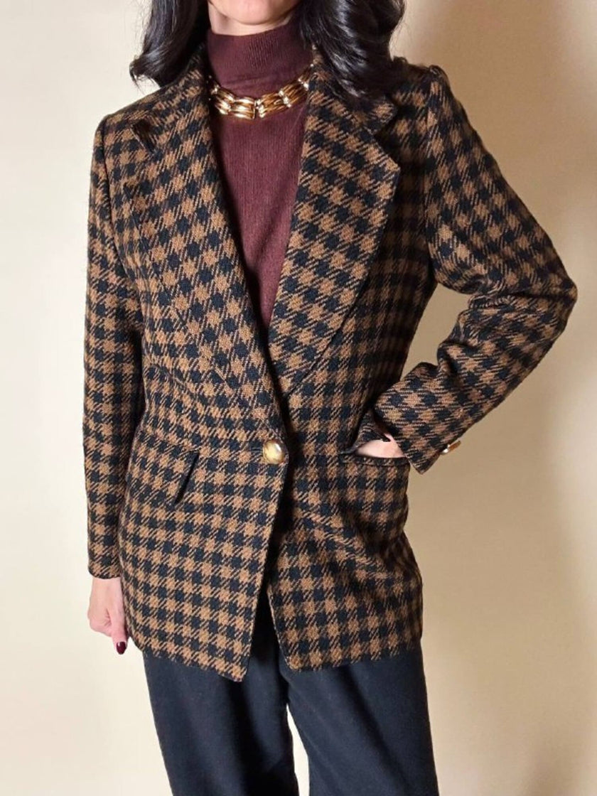 Blazer Guy Laroche in lana fantasia pied de poule ruggine e nero