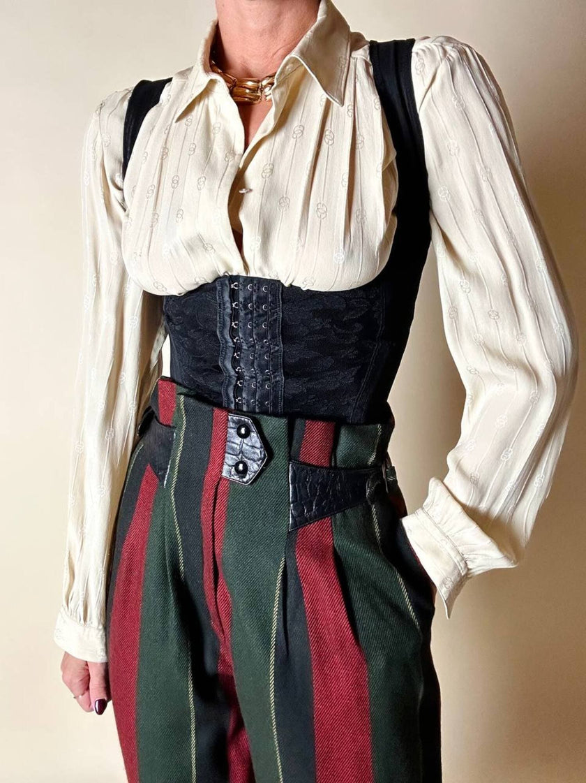 Camicia sartoriale in pura seta jacquard color crema con loghi Gucci