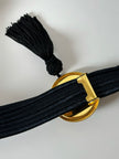 Cintura vintage Nina Ricci Paris in passamaneria elastica nera con fibbia gioiello e nappa couture