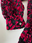Camicia vintage in velluto dévoré amarena e lurex nero con motivo animalier