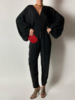 Jumpsuit vintage Emilio Pucci nera con maniche a pipistrello e nappa couture