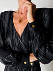 Jumpsuit vintage Yves Saint Laurent Rive Gauche nera con righe in lamé oro