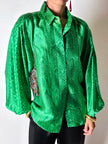 Camicia vintage sartoriale in raso di seta stampa pitone verde smeraldo