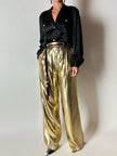 Pantalone vintage Yves Saint Laurent Rive Gauche a palazzo in seta lamé oro