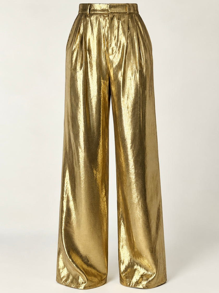 Pantalone vintage Yves Saint Laurent Rive Gauche a palazzo in seta lamé oro