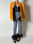 Pantaloni Prada P/E 2017 con stampa geometrica e piume di struzzo nere