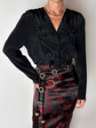 Camicia vintage in misto seta nero con passamanerie ricamate e nappe couture