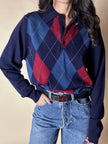 Pullover vintage fantasia Argyle blu notte avio e borgogna Verlana By Jon Smedley