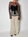 Pantalone a palazzo vintage Emporio Armani in seta goffrata champagne operata con filo metallico
