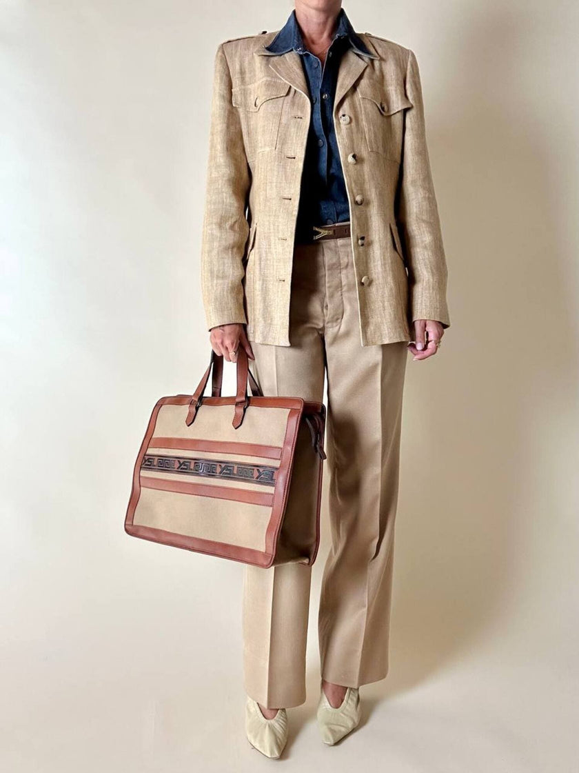 Giacca sahariana Yves Saint Laurent in lino mélange honey beige