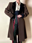 Alex & Tris green-brown wool double-breasted coat with martingale and black velvet trim