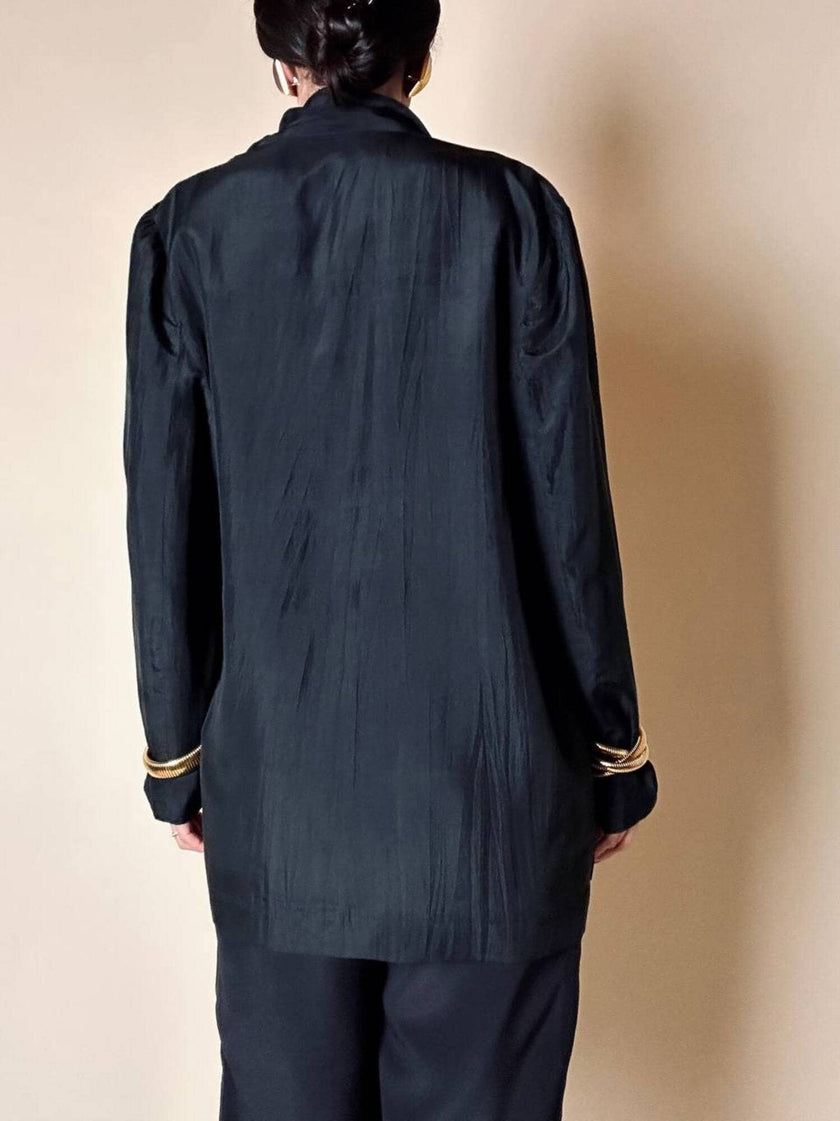 Blazer oversize in seta nera “Années Lauder”