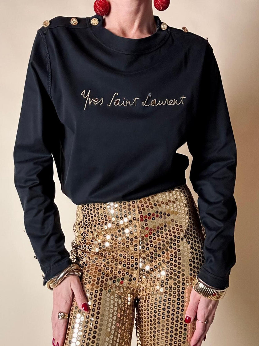 Maglia in cotone nero con bottoni dorati “Yves Saint Laurent”