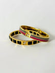 Bracciale vintage Fendi in metallo oro rifinito con smaltato grigio e rosso